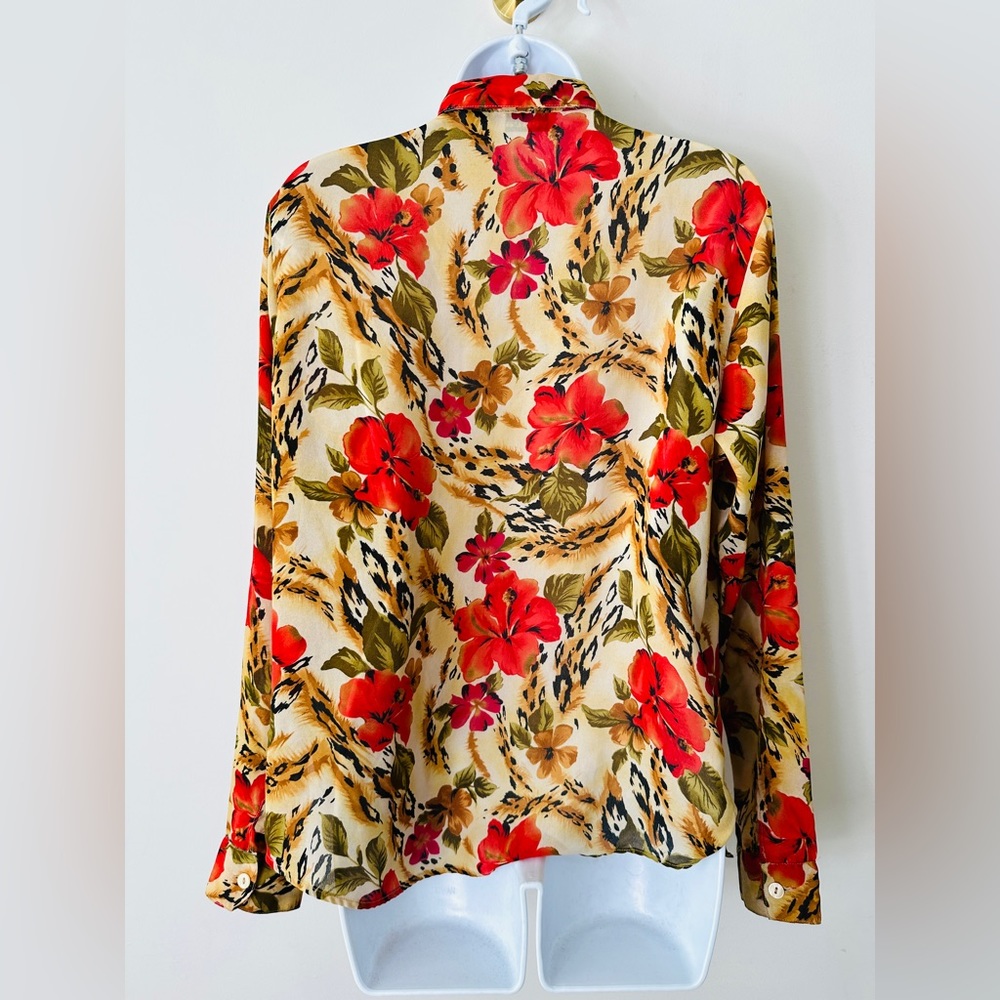 Vintage large flower print shirt yellow brown main image 1